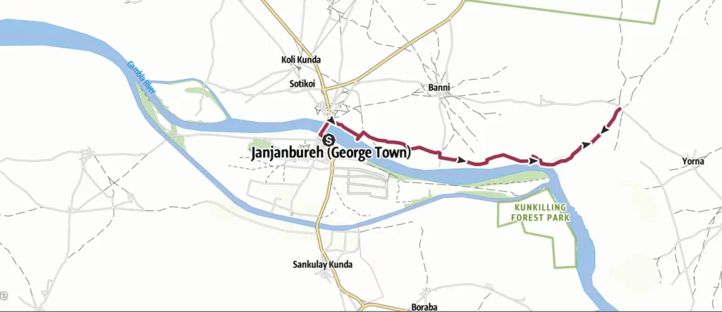 Backpacking around Gambia map