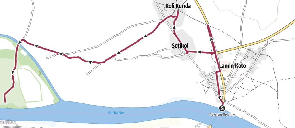 Hiking upriver Gambia map